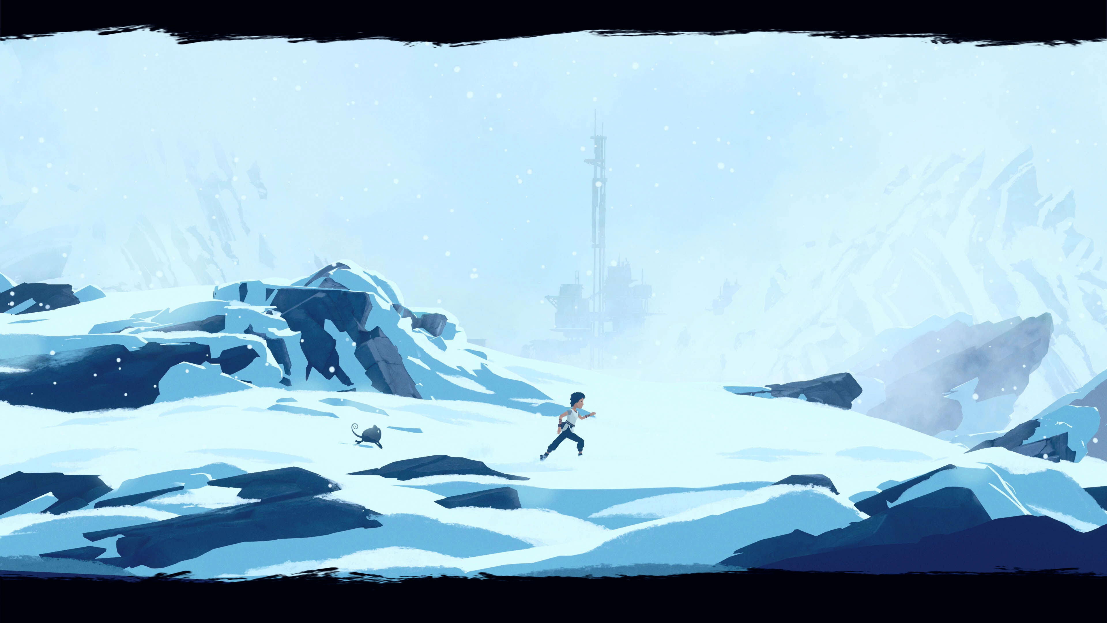 Lana and Mui are running on a snowy mountain